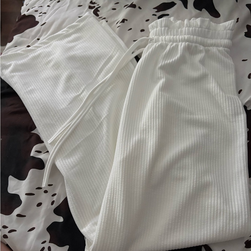 White Ribbed Women's Pants